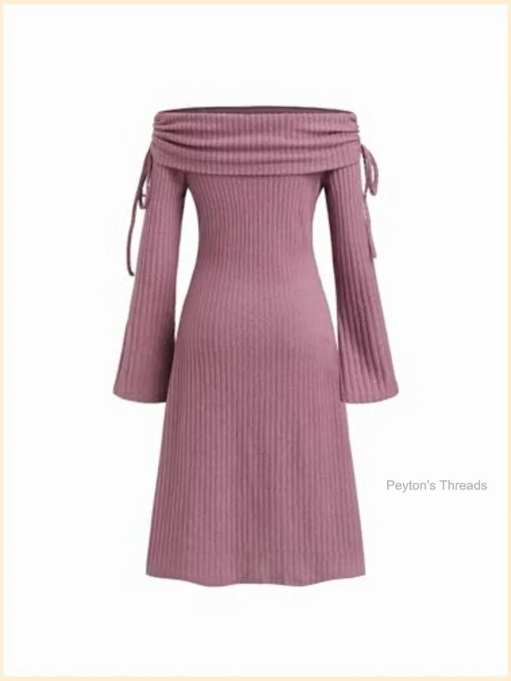 Off Shoulder Knit Midi Dress with Tie Sleeve Details - Picture 5 of 5